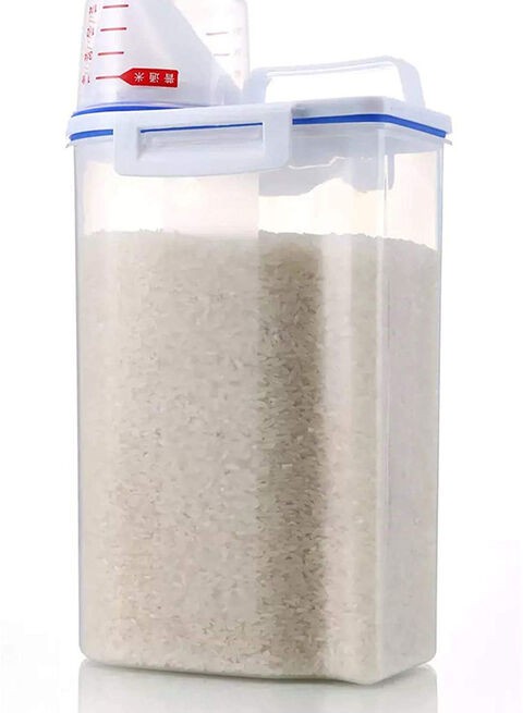 Generic Rice And Cereal Storage Plastic Container With Pour Spout Measuring Cup Clear 23.5cm