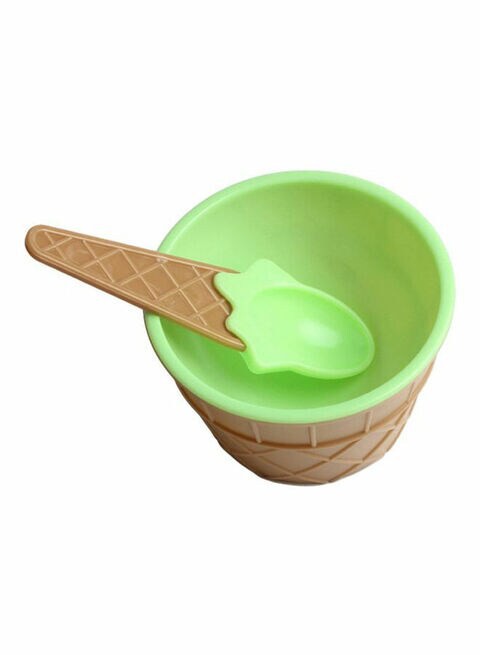 Generic Ice Cream Bowl With Spoon Brown/Green 67ml