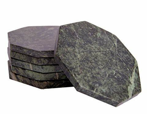 CraftsOfEgypt Set of 6 - Green Marble Stone Coasters - Octagonal Polished Coasters - 3.5 Inches (9 cm) in Diameter - Protection from Drink Rings