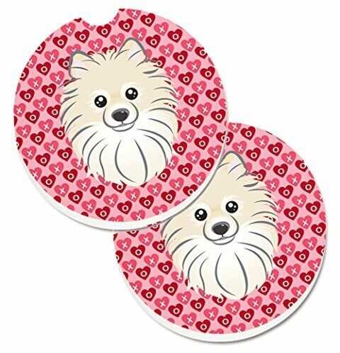 Caroline&#39;s Treasures BB5277CARC Pomeranian Hearts Set of 2 Cup Holder Car Coasters, Large, multicolor