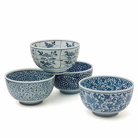 MIYA Japanese Sometsuke Bowl Set includes 4 Bowls