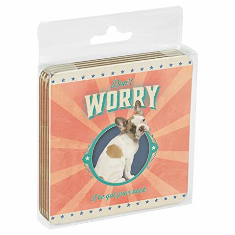 Tree-Free Greetings Set Of 4 Cork-Backed Coasters, 3.75 x 3.75 Inches, Don&#39;t Worry Themed Pet Lover Cute Dog Art