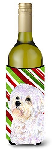 Caroline&#39;s Treasures Ss4550Literk Maltese Candy Cane Holiday Christmas Wine Bottle Beverage Insulator Beverage Insulator Hugger, Wine Bottle, Multicolor