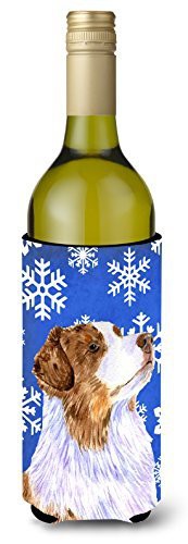 Caroline&#39;s Treasures Lh9273Literk Australian Shepherd Winter Snowflakes Holiday Wine Bottle Beverage Insulator Beverage Insulator Hugger, Wine Bottle, Multicolor