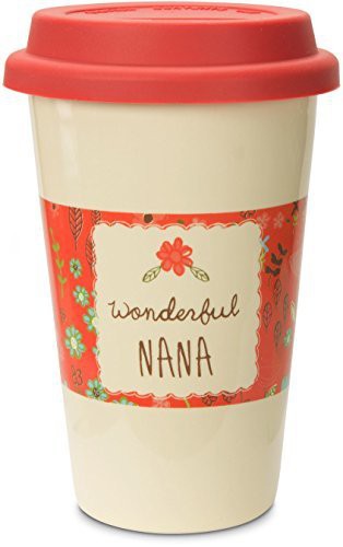 Pavilion Gift Company &quot;A Mother&#39;s Love-Wonderful Nana&quot; Floral Stoneware Travel Mug, Pink, 12 Oz