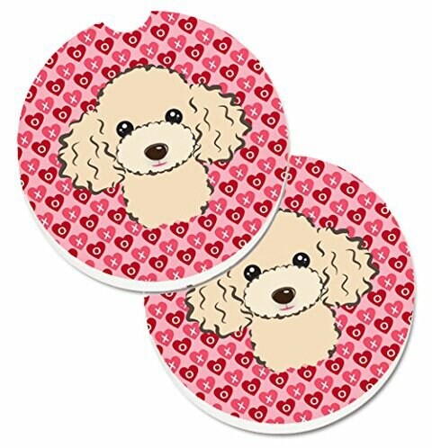 Caroline&#39;s Treasures BB5328CARC Buff Poodle Hearts Set of 2 Cup Holder Car Coasters, Large, multicolor