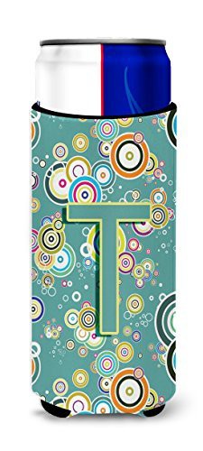 Caroline&#39;s Treasures Cj2015-Tmuk Letter T Circle Circle Teal Initial Alphabet Ultra Beverage Insulators For Slim Cans, Slim Can, Multicolor