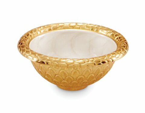 Julia Knight Florentine Round Bowl, 4.25-Inch, Snow, Gold, White, Yellow