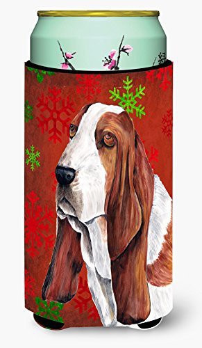 Caroline&#39;s Treasures Sc9412Tbc Basset Hound Red And Green Snowflakes Holiday Christmas Tall Boy Beverage Insulator Beverage Insulator Hugger, Tall Boy, Multicolor