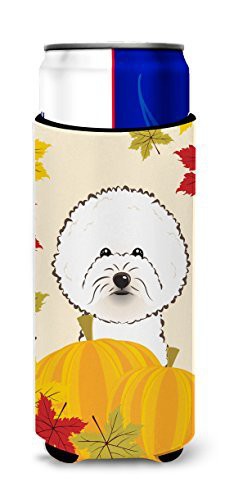 Caroline&#39;s Treasures Bb2023Muk Bichon Frise Thanksgiving Michelob Ultra Beverage Insulator For Slim Cans, Slim Can, Multicolor