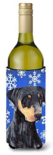 Caroline&#39;s Treasures Sc9377Literk Doberman Winter Snowflakes Holiday Wine Bottle Beverage Insulator Beverage Insulator Hugger, Wine Bottle, Multicolor