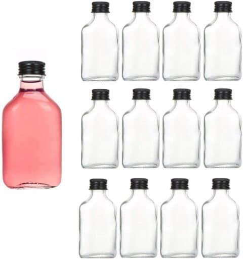 FUFU 12pcs empty juice bottle glass milk beverage bottle coffee bottleKombucha bottle whiskey bottle coffee bottle vodka bottle party drink shop coffee shop (50ML, black lid)