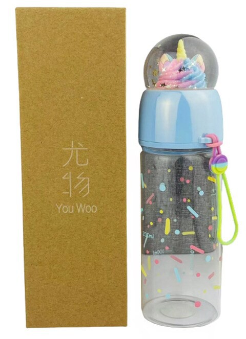 Unicorn Glass Water Bottle Blue 480ml