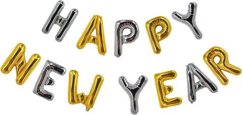 Party Time 16&quot; Gold and Silver Mix Happy New Year Foil Balloons - Happy New Year Letter Balloons   Happy New Year Banner for Happy New Year Decorations Party Supplies