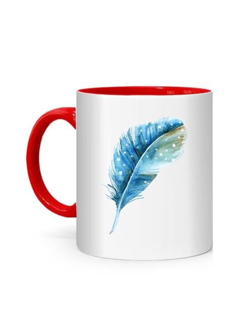 FMstyles Feather Desing Printed Mug White/Red 10 cm