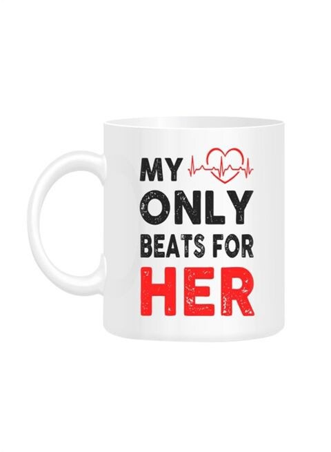 FMstyles My Heart Only Beats For Her Printed Mug White 10 cm