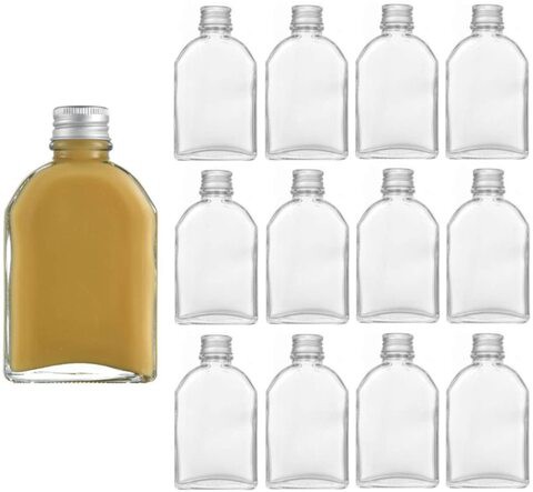 FUFU 12pcs empty juice bottle glass milk beverage bottle coffee bottle whiskey bottle coffee bottle vodka bottle party drink shop coffee shop (100ML, Silver lid)