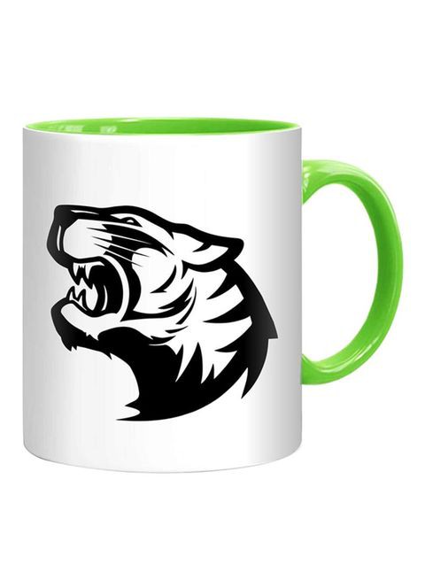 FMstyles Roaring Tiger Head Mug White/Black/Green 10 cm