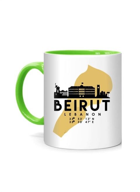 FMstyles Beirut Lebanon Skyline Map Art Printed Mug White/Green 10 cm