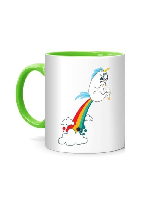 FMstyles funny unicorn fart rainbow cloud Printed Mug White/Green 10 cm