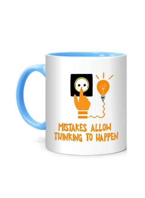 FMstyles Mistakes Allow Thinking To Happen Printed Mug White/Blue 10 cm