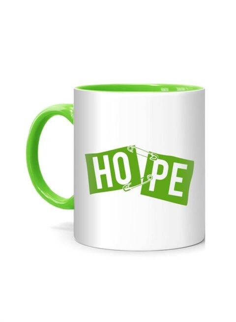 FMstyles Hope Pin Printed Mug White/Green 10 cm