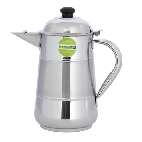 Royalford Milk Jug, Stainless Steel, 1.6L,360gm, RF10156, Two Tone Body With Bakelite Knob, Spill Proof Lid &amp; Pouring, Food Grade Material, Perfect Water Camping, Hiking &amp; More, Milk Jug With Handle