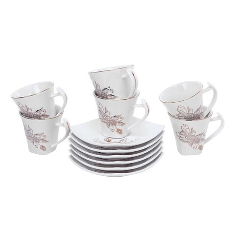 Royalford New Bone China 12Pcs Suare Cup&amp;Saucer