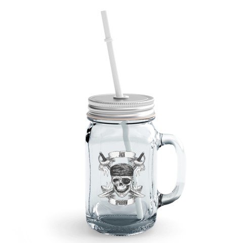 Loud Universe - Pirates Skull Glass Mason Jar with Lid and Straw Navy theme Jack Sparrow Clear Mason Jar Party Giveaways