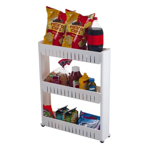 Slim Storage Cart- 3 Tier Narrow Space Organizer on Wheels- Slide Out Shelving Rack for Laundry Room, Bathroom, Kitchen, Pantry &amp; More