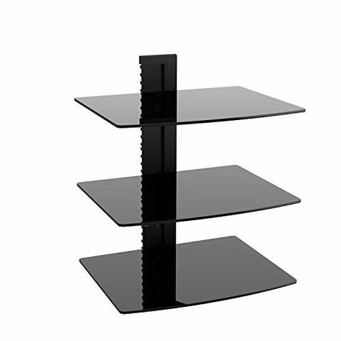 WALI Floating Wall Mounted Shelf with Strengthened Tempered Glasses for DVD Players, Cable Boxes, Games Consoles, TV Accessories (CS303), 3 Shelves, Black