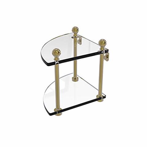 Allied Precision Industries Allied Brass Ma-3 Mambo Collection 2 Tier Corner Glass Shelf, Unlacquered Brass