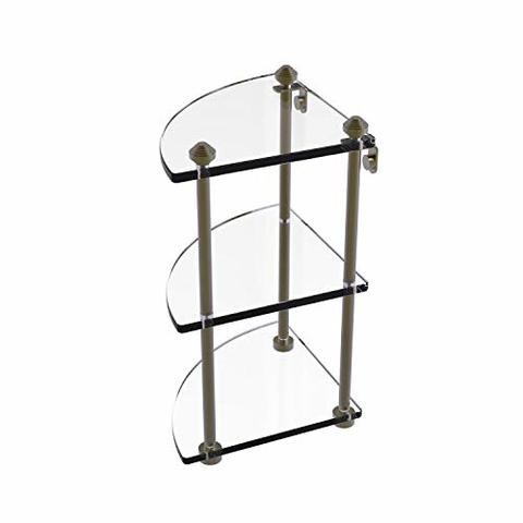 Allied Precision Industries Allied Brass Sb-6 Southbeach Collection Three Tier Corner Glass Shelf, Antique Brass