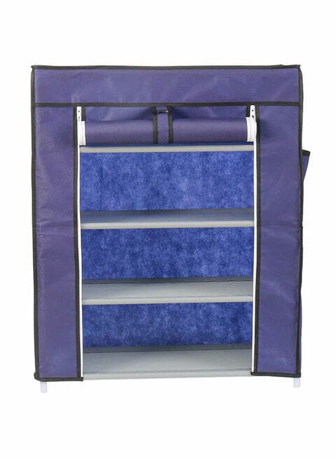 Lawazim 4-Layer Nonwoven Shoe Rack With Fabric Cover Dark Blue 28Cm