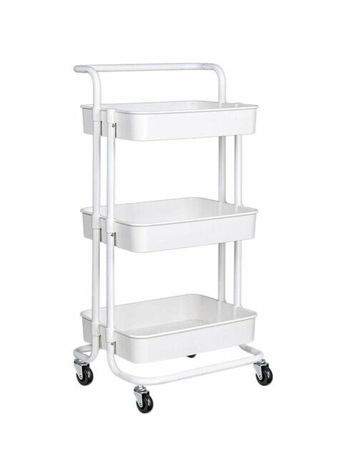 3-Tier Rolling Shelves Metal Cart Organizer White 87X37X45centimeter