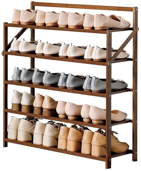 Portable Foldable 5-Tier Shoe Rack Storage Organizer, Free Installation Folding Dustproof Shoe Cabinet, Bamboo Stackable and Durable Shoe Shelf, Space Saving Storage Shoe Tower shoe cabinet (5 - Tier)