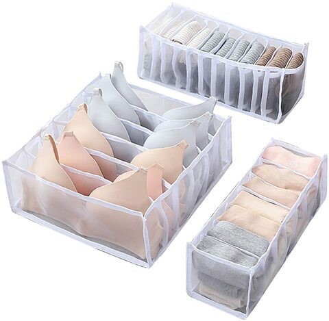 Doreen (Thickening) 3Pcs Collapsible Storage Boxes Bra Underwear Closet Organizer Foldable Container Case Drawer Divider (GC2332A)