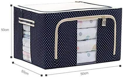 Generic 1Pc Stackable Storage Box Polka Dots Oxford Cloth Steel Frame Organizer, See-Through Window With Double Zipper Folding - Dark Blue (66L)