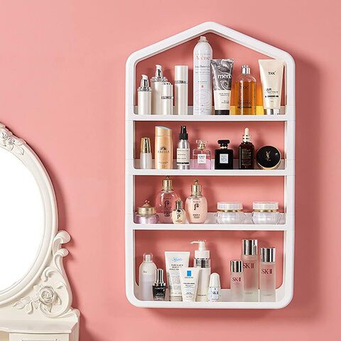 Jjone Multi-Layer Storage Shelf Cosmetic Organizer, Nail-Free Vanity Storage Racks For Home Bathroom Organizer (A-White)