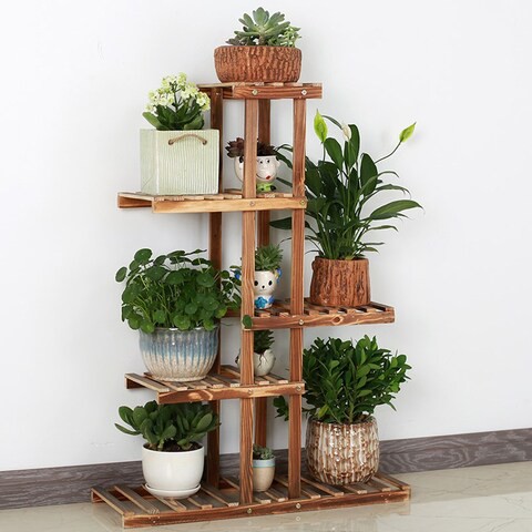 LINGWEI Multi-tier Solid Wooden Higher and Lower Plant Flower Pots Display Stand Holder Shelves For Garden Balcony Livingroom Patio Style-3