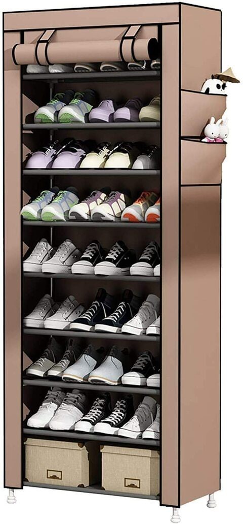 Doreen 10 Tiers Shoe Rack Storage Box, Foldable Shoes Organizer Cover Shoe Cover Rack, Organizer Storage, Shoe Storage 158cm X 60cm X 30cm (Beige)（GC1608A）