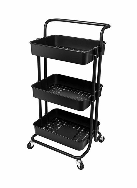 3-Tier Rolling Shelves Metal Cart Organizer Black 85x45x35centimeter