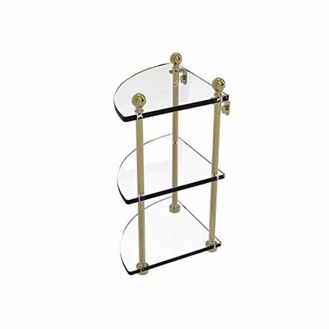 Allied Precision Industries Allied Brass Ma-6 Mambo Collection 3 Tier Corner Glass Shelf, Unlacquered Brass