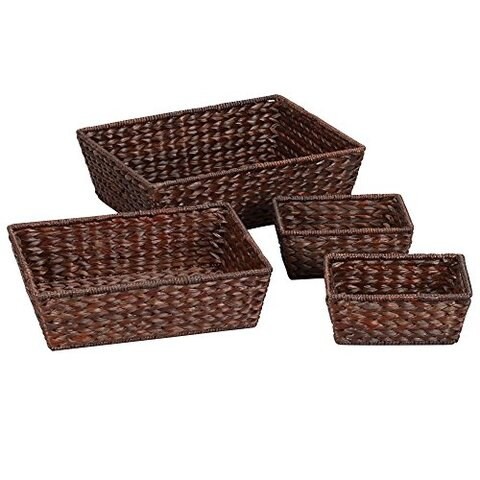 Household Essentials Ml-6695B Set Of 4 Wicker Storage Baskets, Dark Brown