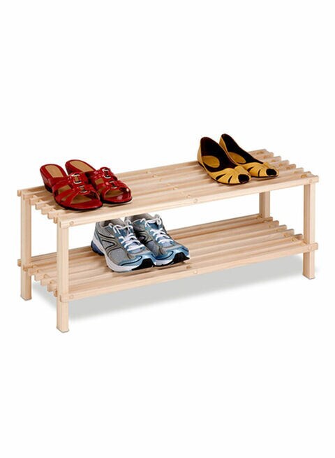 2-Tier Unfinished Natural Wood Shoe Rack Brown 29.7 x 1.6 x 11inch