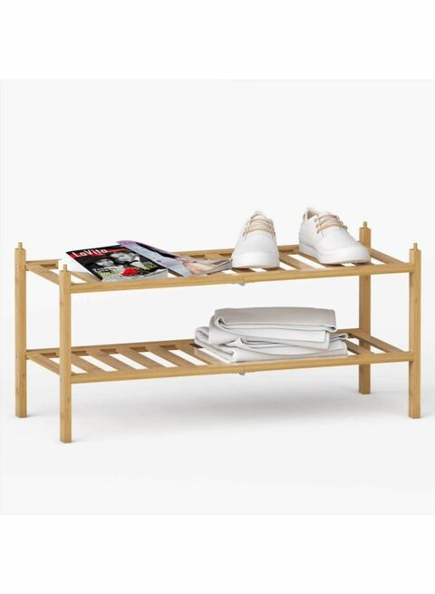 Bamboo Stackable 2-Tier Shoe Rack Brown