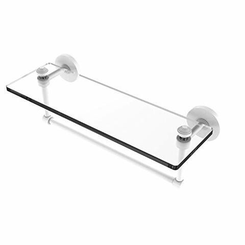 Allied Precision Industries Allied Brass Sb-1Tb/16 Southbeach Collection 16 Inch Vanity Integrated Towel Bar Glass Shelf, Matte White