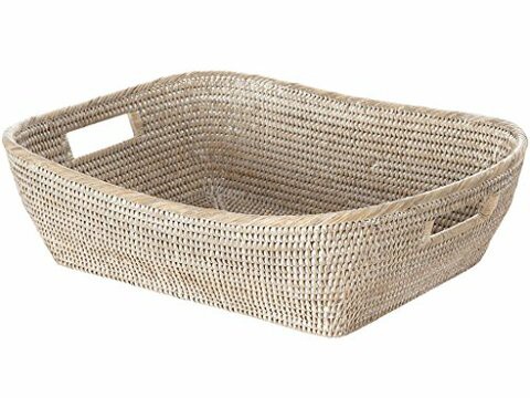 Kouboo La Jolla Oblong Rattan Storage &amp; Shelf Basket, White Wash