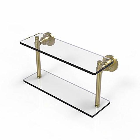 Allied Precision Industries Allied Brass Ws-2/16 Washing Square Collection 16 Inch Two Tiered Glass Shelf, Satin Brass