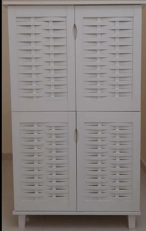 Generic Weaved Design Four Door Shoe Cabinet- 132 X 74 X 36 Cm Color White